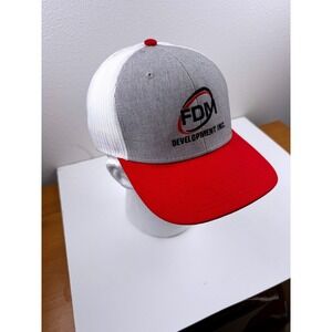 OTTO Trucker Hat FDM Development Inc Logo Snapback Mesh Cap Gray Red White